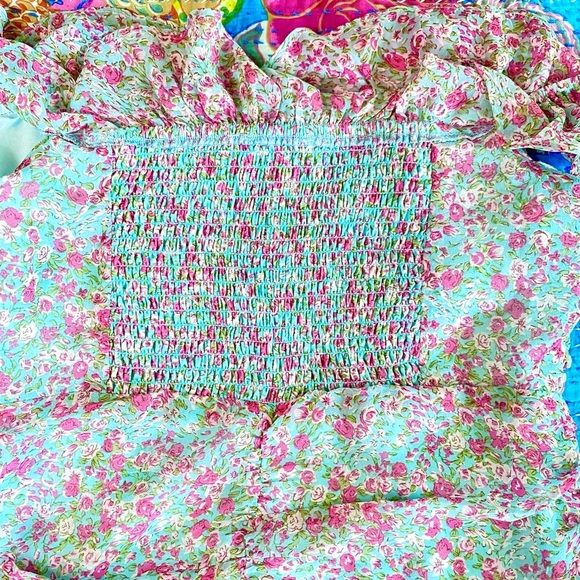 NWOT ASTR The Label Blue Floral Ruched Sweetheart Mini Dress - Picture 9 of 14